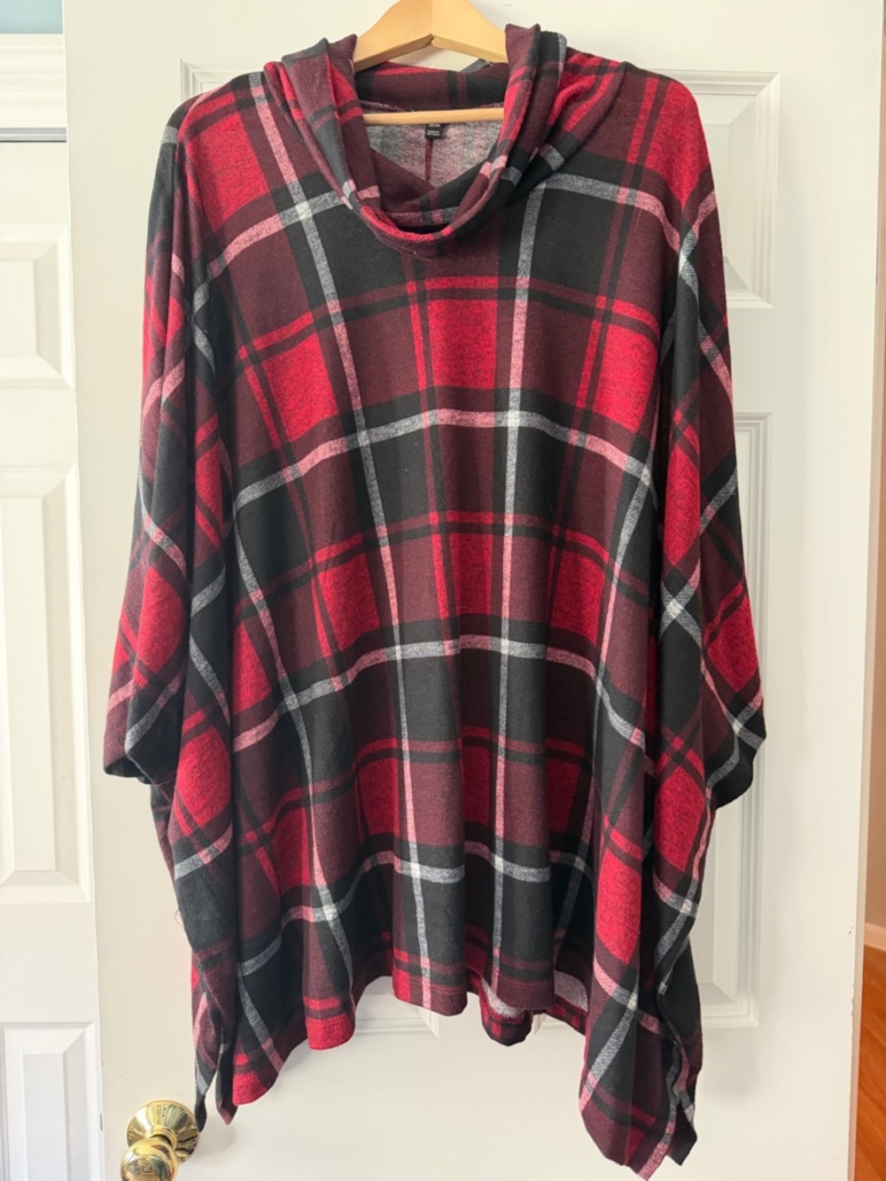 Lane Bryant Red and Black Plaid Hooded Poncho